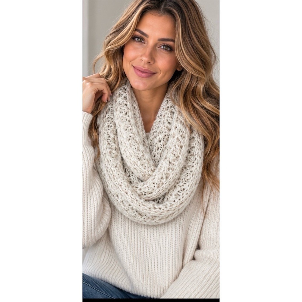 C.C. Exclusives Infinity Scarf OSFA Chunky Cozy Gray Taupe Open Knit 6 Way Cowl